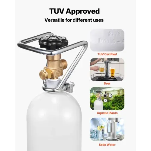 VEVOR CO2-Tank (2 kg) CO2 Flasche aus legiertem Stahl, CO2-Lufttank mit grauer Sprühbeschichtung, DIN477-Ventil, Griff und einstellbarem Druck, TÜV-geprüfter Gaszylinder für Fassbierausschank ohne CO₂ – Bild 5