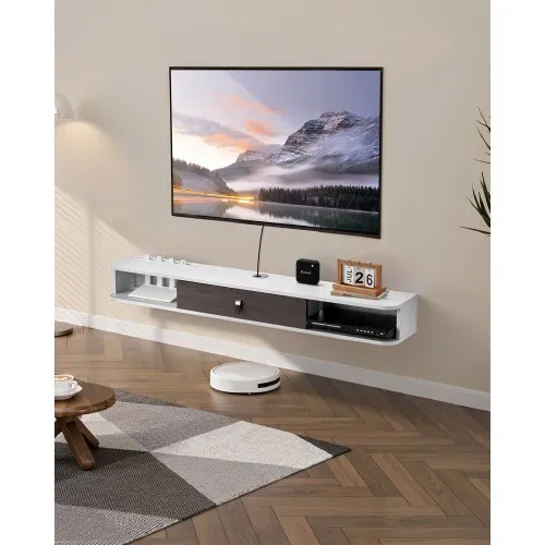 VEVOR TV Schrank hängend Wandhalterung, Fernsehschrank mit Kabelloch, schwebendes TV-Regal mit Stauraum für DVD-Player Kabelbox Spielekonsole, Hängeschrank 52 kg belastbar Weiß 140 cm Länge VEVOR TV Schrank hängend Wandhalterung, Fernsehschrank mit Kabelloch, schwebendes TV-Regal mit Stauraum für DVD-Player Kabelbox Spielekonsole, Hängeschrank 52 kg belastbar Weiß 140 cm Länge