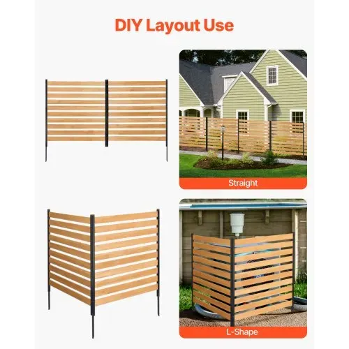 VEVOR Sichtschutzzaun Holz, 1100x982 mm, 2-Paneele-Gartenzaun für Klimaanlagen, Umzäunung für Poolausrüstung mit Metallpfählen, Lattenzaun, Mülltonnenversteck für den Außenbereich als Gartendekoration – Bild 2
