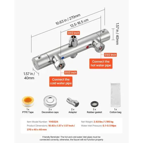 VEVOR Duscharmatur mit Thermostat Brausemischer Duschhahn mit 38 °C Sicherheitsschloss, Duschhahnventil Badewannenarmatur, Temperaturregelventile für Badezimmer Wohnmobil Hotel Chrom-Silber – Bild 5