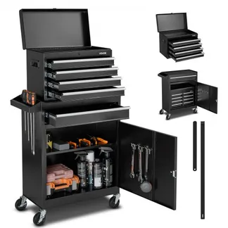VEVOR Werkstattwagen, 2-in-1-Design, Werkzeugwagen mit 5 Schubladen & abnehmbarem Metall-Werkzeugkasten, Verriegelungsstange, Schutzauskleidung & Werkzeugregal, Garagen-Organizer für Lager, Werkstatt VEVOR Werkstattwagen, 2-in-1-Design, Werkzeugwagen mit 5 Schubladen & abnehmbarem Metall-Werkzeugkasten, Verriegelungsstange, Schutzauskleidung & Werkzeugregal, Garagen-Organizer für Lager, Werkstatt