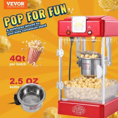 VEVOR Popcornmaschine, 300 W Popcornmaschine, 2,5 oz Kessel macht 4 QT pro Ladung, Tisch-Popcornmaschine mit PP-Tür, inkl. 2 Schaufeln und Tablett, Kino-Stil, rot VEVOR Popcornmaschine, 300 W Popcornmaschine, 2,5 oz Kessel macht 4 QT pro Ladung, Tisch-Popcornmaschine mit PP-Tür, inkl. 2 Schaufeln und Tablett, Kino-Stil, rot