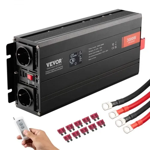 VEVOR Wechselrichter mit reiner Sinuswelle 3000W DC12V AC 230 V Spannungswandler 2 AC-Steckdosen 2 USB-Anschlüssen 1 Typ-C-Anschluss LCD-Display und Fernbedienung für große Haushaltsgeräte VEVOR Wechselrichter mit reiner Sinuswelle 3000W DC12V AC 230 V Spannungswandler 2 AC-Steckdosen 2 USB-Anschlüssen 1 Typ-C-Anschluss LCD-Display und Fernbedienung für große Haushaltsgeräte