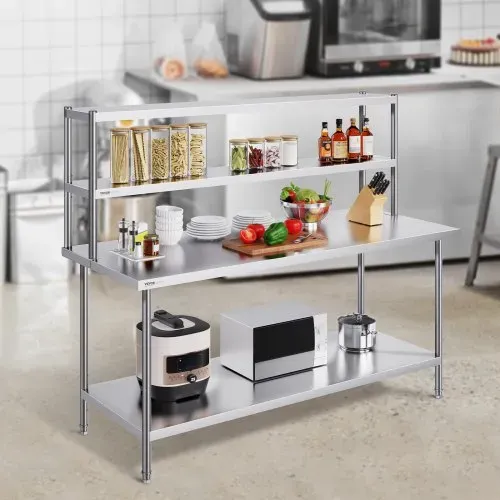 VEVOR Doppeltes Überregal, doppelstöckiges Überregal aus Edelstahl, 305 x 1829 mm doppelstöckiges Überregal, höhenverstellbarer Überregal-Vorbereitungstisch für Küche, Restaurant und Werkstatt – Bild 7