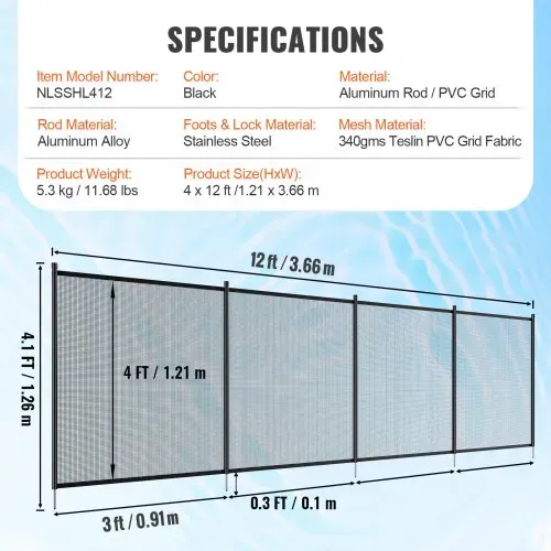 VEVOR Poolzaun, 1,21 x 3,66 m abnehmbarer Kindersicherheits-Poolzaun, einfache DIY-Installation, Schwimmbadzaun, 340 g Teslin-PVC-Poolzaunnetz, schützt Kinder und Haustiere – Bild 6