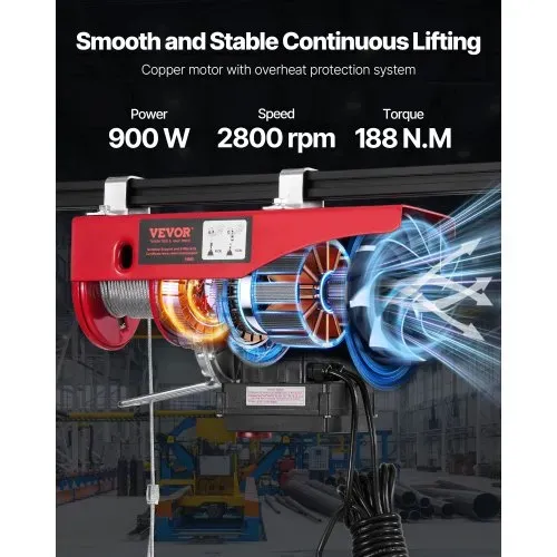 VEVOR Elektrische Seilwinde, 600 kg, Motorwinde mit 100 m kabelloser und 4,2 kabelgebundener Fernbedienung, 12 m Hubhöhe mit Einzelkabel, Einzel-/Doppelschlingen, Hebezeug für Garage, Lager, Fabrik – Bild 3