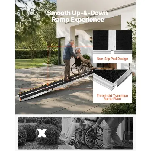 VEVOR Rollstuhlrampe Faltbar 3640x735mm, 362,9kg Belastbare Schwellenrampe mit Rutschfester Oberfläche & 158-278mm Verstellbaren Stützfüßen, Tragbare Auffahrrampe für Rollstuhl Türschwelle Bordsteine – Bild 4