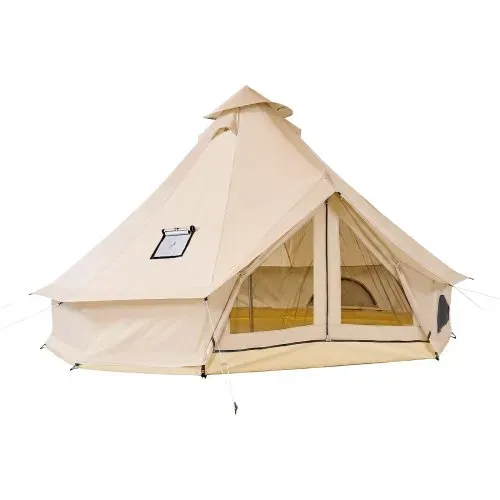 VEVOR Oxford Glockenzelt, 4 m Jurte, 4 Jahreszeiten, mit Ofenrohrdurchführung, bis zu 4 Personen, mit Abnehmbarem Boden (Reißverschluss), ideal für Familien-Camping & Outdoor-Aktivitäten, Beige – Bild 9