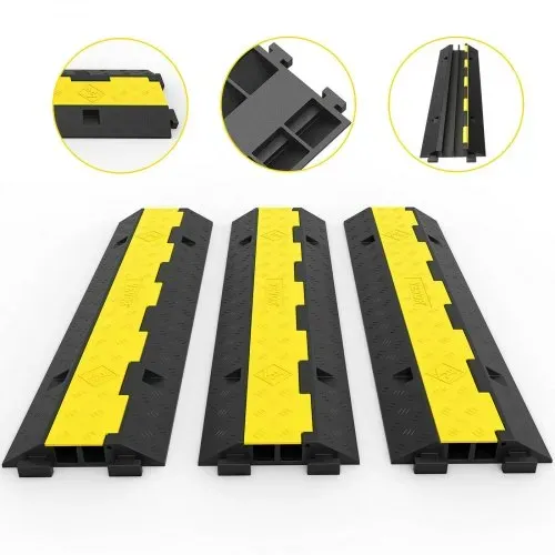 VEVR Kabelschutzmatte 3 Stück 2 Kanal, 101 x 25 x 5 cm Überfahrschutz für Kabel, Kabelbrücke 5T aus Handelsüblichem Thermoplastischem Gummi mit Modularem Design für Parkplätze, Lagerhäuser, Schwarz – Bild 7