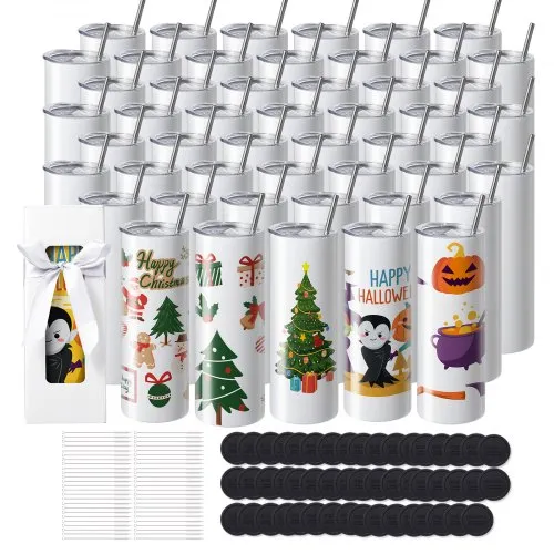 VEVOR 50er-Pack gerade Sublimationsbecher, 591,5 ml Blanko-Becher, Edelstahl-Doppelwandbecher mit Strohhalm, Deckel, Bürste, Boden, Schrumpffolie, Geschenkbox, für Wärmepresse & Wärmeübertragung VEVOR 50er-Pack gerade Sublimationsbecher, 591,5 ml Blanko-Becher, Edelstahl-Doppelwandbecher mit Strohhalm, Deckel, Bürste, Boden, Schrumpffolie, Geschenkbox, für Wärmepresse & Wärmeübertragung