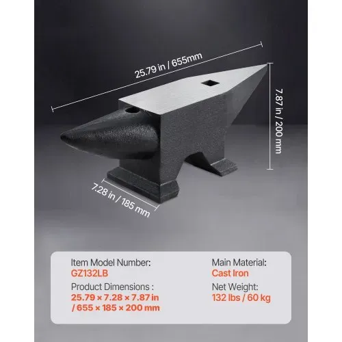 VEVOR Schmiedeamboss 60kgAmboss 67x18,5x21.5cm Amboss Werkzeuge mit Rund- und Flachhorn Schmiede Zubehör Ideal für Heimwerker und Bastler zum Nieten Abflachen Schmieden Formen von Metall – Bild 6