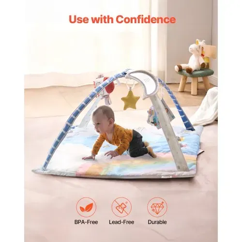 VEVOR Spielmatte 89x89x48cm, Erlebnisdecke mit 6 sensorischen Spielzeugen, leuchtendem Musikraketenspielzeug, für Kinder im Alter von 0–18 Monaten, zur Entwicklung sensorischer & motorischer Fähigkeit – Bild 4