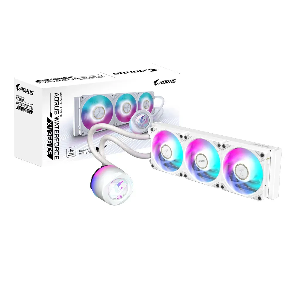GIGABYTE AORUS WATERFORCE X II 360 ICE AIO Flüssigkeits-CPU-Kühler – 3x120mm ARGB-Lüfter, Vollfarb-LCD, DAISY-CHAIN, kompatibel mit Intel LGA 1851 und AMD AM5 GIGABYTE AORUS WATERFORCE X II 360 ICE AIO Flüssigkeits-CPU-Kühler – 3x120mm ARGB-Lüfter, Vollfarb-LCD, DAISY-CHAIN, kompatibel mit Intel LGA 1851 und AMD AM5