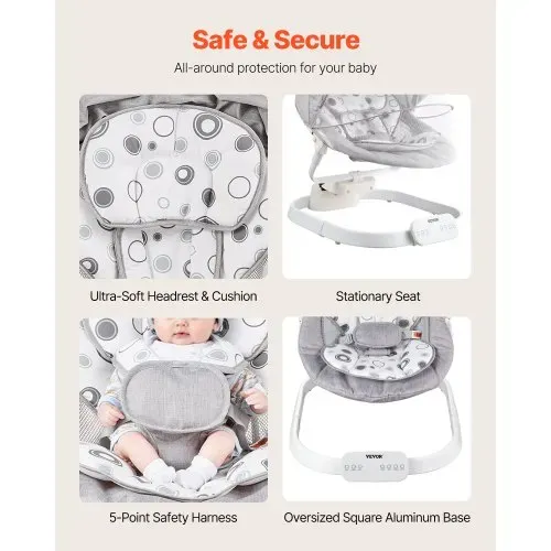 VEVOR Babyschaukel, Babywippe mit 3 Geschwindigkeiten & 3 Sitzpositionen, IMD-Touchpanel, Fernbedienung, Bluetooth & 10 voreingestellten Liedern, für Kinder im Alter von 0–9 Monaten bis zu 9 kg – Bild 5