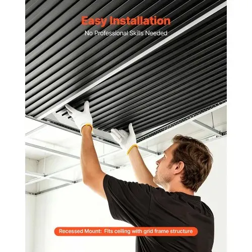 VEVOR 12 Stk. Deckenpaneele PVC-Deckenplatten Linear 605x1215mm Schwarz, 3D-Lamellen-Design, Brandschutz, Stoßfest, Zuschneidbar, Für Abgehängte Decke Geeignet, Moderne Innendekoration für Heim Büro – Bild 4