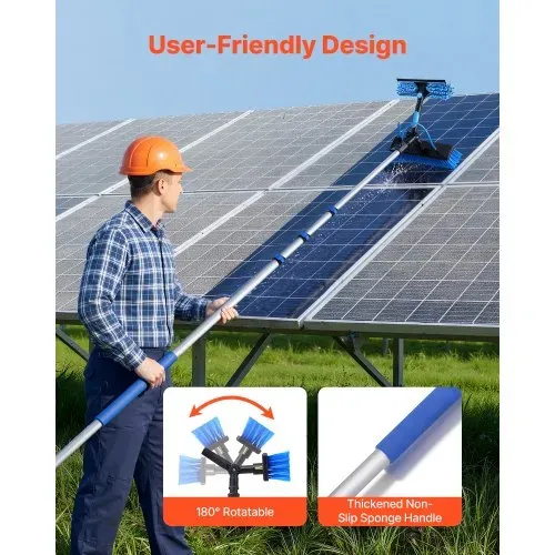 VEVOR Teleskop Waschbürste für Solarpanel, Photovoltaik Reiniger inkl. 1,7-6m Alu-Teleskop 20m Wasseranschluss 180° Bürste Abzieher Seifenspender, Reinigungsset für Solaranlage Fenster Terrassendach – Bild 5