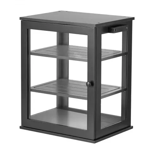 VEVOR Brotkasten mit 3 Ebenen 330 x 251 x 410 mm Brotbox Bambusholz Schwarz Ideal für Bagels & Muffins, mit Magnetverschluss, Seitenhaken, Rutschfestem Boden & 3-Stufig Höhenverstellbarem Einlegeboden – Bild 8
