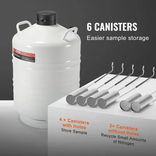 VEVOR Flüssigstickstofftank, 30 l Flüssigstickstoffbehälter aus Aluminiumlegierung, LN2-Tank-Dewar mit 6 Kanistern und Tragetasche mit Riemen, Kryogener Tank für die Schönheitsindustrie, Samenkonservierung, wissenschaftlich – Bild 4