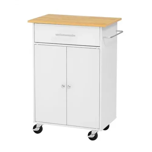 VEVOR Kücheninselwagen mit 1 Schublade & 2 Türen Weiß Mobile Kücheninsel, Küchenwagen mit Schrank, Handtuchhalter, Tischplatte (600 x 380 x 15 mm) & Haken fürs Esszimmer, Küche, Mobiler Servierwagen – Bild 9