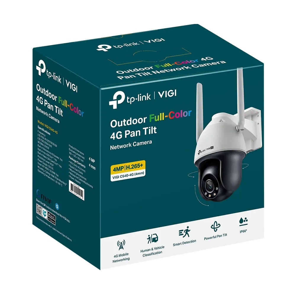 TP-Link – VIGI C540-4G(4mm) – 4MP 4G LTE Full-Color Wi-Fi Pan/Tilt Network Camera TP-Link – VIGI C540-4G(4mm) – 4MP 4G LTE Full-Color Wi-Fi Pan/Tilt Network Camera