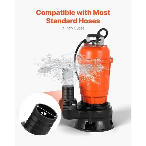VEVOR 550W Tauchpumpe, 18000l/h, Gusseisen-Schmutzwasserpumpe mit 5,08cm Auslass, 10m max. Förderhöhe, zum Abpumpen von Schmutzwasser, für Pools, Gärten, Teiche, Keller & überflutete Bereiche – Bild 4