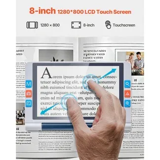 VEVOR Tragbare digitale Lupe, 8-Zoll-Touchscreen, elektronische Leselupe, Lesehilfe für Sehschwäche, 2- bis 20-facher Zoom, mit 13-MP-Autofokus-Objektiv, 26 Farbmodi, HDMI-Ausgang, 16 GB Speicher VEVOR Tragbare digitale Lupe, 8-Zoll-Touchscreen, elektronische Leselupe, Lesehilfe für Sehschwäche, 2- bis 20-facher Zoom, mit 13-MP-Autofokus-Objektiv, 26 Farbmodi, HDMI-Ausgang, 16 GB Speicher