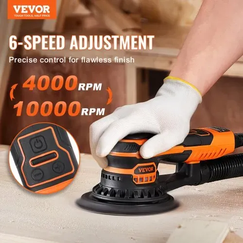 VEVOR Exzenterschleifer 5 und 6 Zoll, bürstenloser 350-W-Exzenterschleifer, 10.000 PRM, 6 variable Geschwindigkeiten, elektrischer Schwingschleifer mit 20 Schleifpapieren, Staubanschluss und Schlauch für das Detailschleifen in der Holzbearbeitung VEVOR Exzenterschleifer 5 und 6 Zoll, bürstenloser 350-W-Exzenterschleifer, 10.000 PRM, 6 variable Geschwindigkeiten, elektrischer Schwingschleifer mit 20 Schleifpapieren, Staubanschluss und Schlauch für das Detailschleifen in der Holzbearbeitung