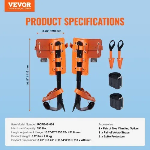 VEVOR Baumkletterspikes, 1 Paar Klettersporne aus legiertem Stahl, 350 lbs Tragkraft, Baumkletterausrüstung mit Gurten und Spike-Schutz, Baumpflegeausrüstung für Kletterer, Jagen, Obstpflücken, Orange – Bild 6