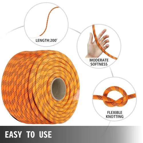VEVOR 16 mm doppelt geflochtenes Polyesterseil, 61 m Nylon-Zugseil, 4 Tonnen Hochkraft-Polyester-Lastsegelseil für Baumpfleger, Gartenarbeit, Marine – Bild 3