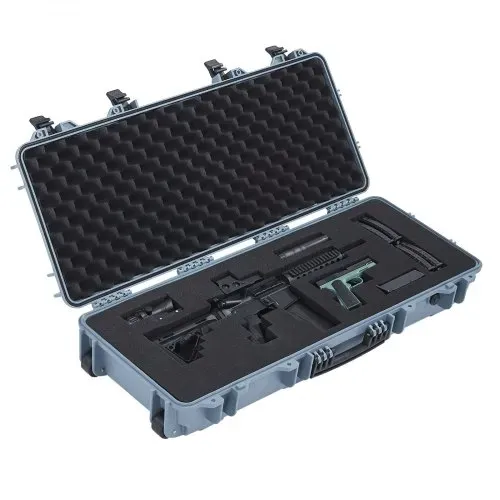 VEVOR Waffenkoffer mit Hartschale für Langwaffen, abschließbarer Gewehrkoffer mit vorgeschnittenen Schaumstoffen, Langwaffenkoffer Waffenaufbewahrung rollbar IP67 wasserfest, 97,8 x 42 x 17,3 cm Grau – Bild 10