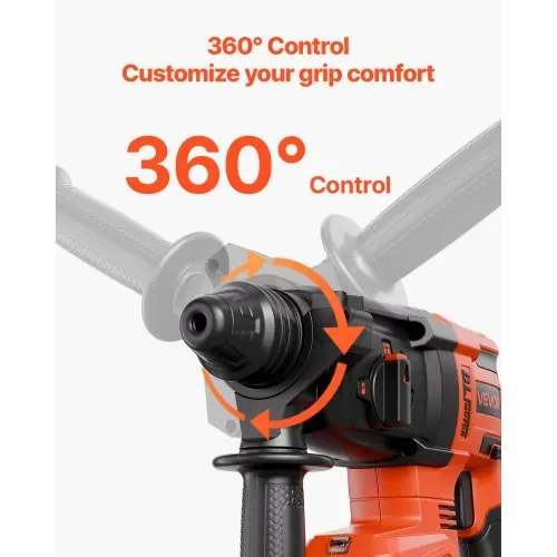 VEVOR 20 V bürstenloser Akku-Bohrhammer kabellos, Lithium-Ionen 26 mm Bohrhammer, SDS-Plus Elektro-Leichtbausatz mit Akku & Ladegerät & Tragekoffer, 4 Funktionen 1200 U/min 5300 BPM – Bild 4