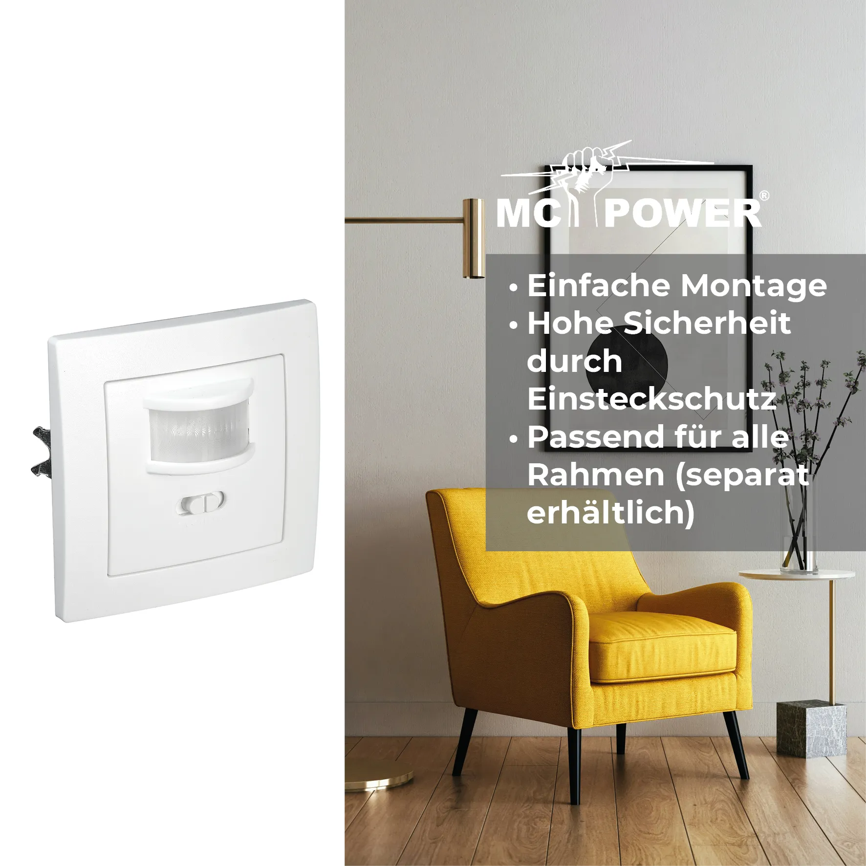 Unterputz IR Bewegungsmelder McPower ''Flair'' 160°, 750W, LED geeignet, weiß – Bild 5