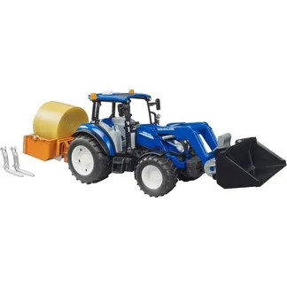 BRUDER New Holland T5.120 mit Frontlader, Ladekasten, Gabeln und Rundballen, Modellfahrzeug BRUDER New Holland T5.120 mit Frontlader, Ladekasten, Gabeln und Rundballen, Modellfahrzeug