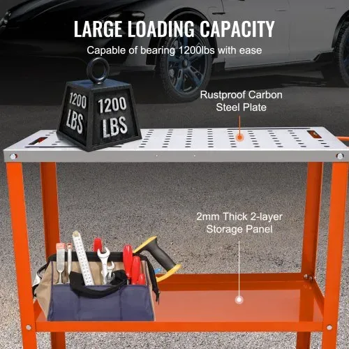 VEVOR Mobiler Schweißtisch 91,4x45,7cm Schweißwerkbank 544kg Tragfähigkeit Lochtisch 94 Löcher (φ 1,6cm) Werkbank Kohlenstoffstahl Arbeitstisch Schweißwagen mit Rädern 4 Werkzeugschlitzen – Bild 2