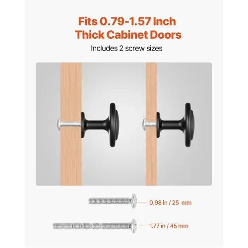 VEVOR Möbelknöpfe, 30er-Pack, 31 mm, Schrankknöpfe aus schwarzer Zinklegierung, massive Küchenknöpfe, Schubladenknöpfe, Knauf mit Schrauben für Badezimmer, Schränke, Schubladen, Küche – Bild 3