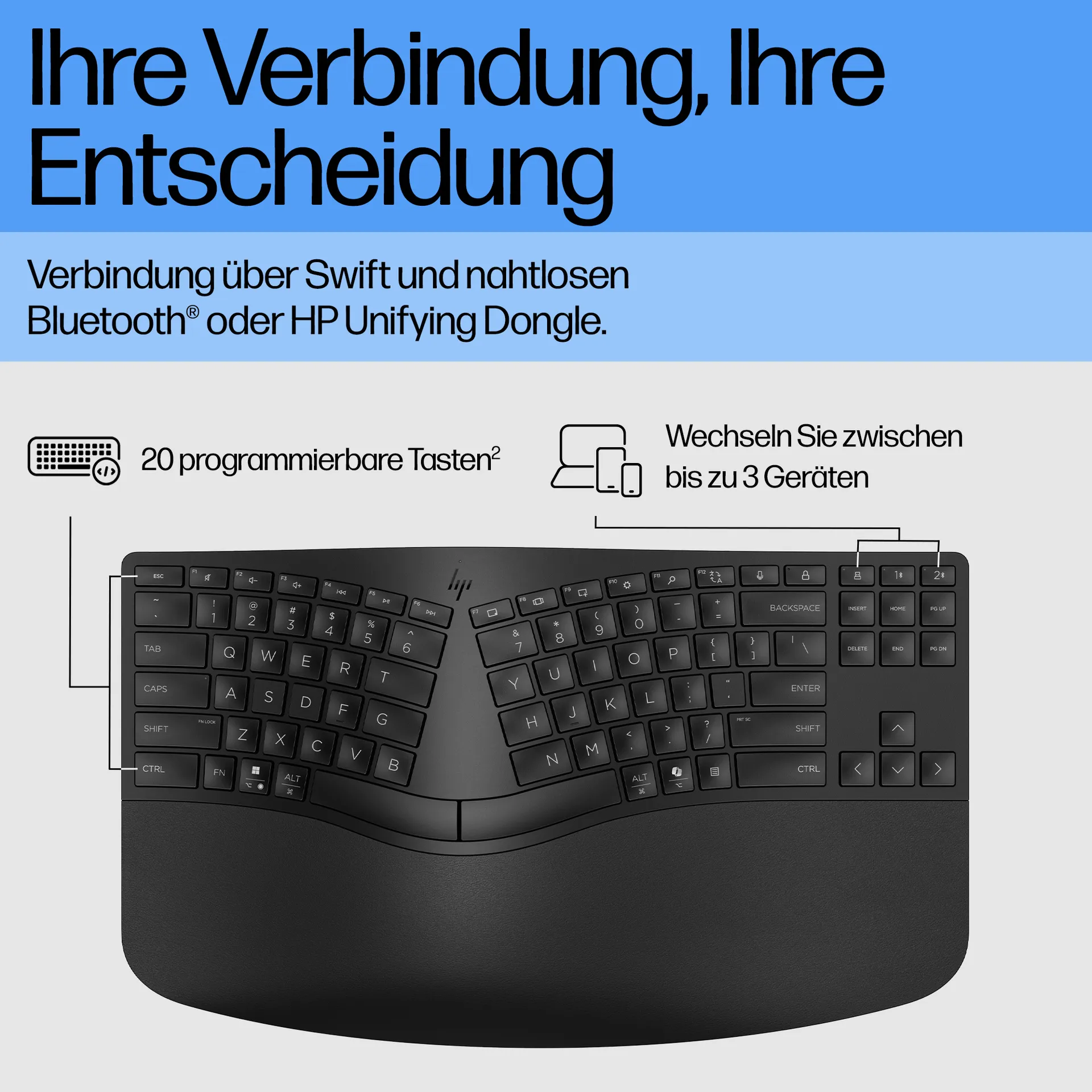 HP 960 Ergonomische Wireless-Tastatur – Bild 6