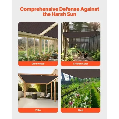 VEVOR 90 % Sonnenschutztuch Sichtschutz Schattenabdeckung (244 x 366 cm) für Pergola mit Edelstahlösen, Sonnensegeltuch mit 140 g/m² HDPE-Material, für Outdoor Terrasse Garten Hinterhof (braun) – Bild 5