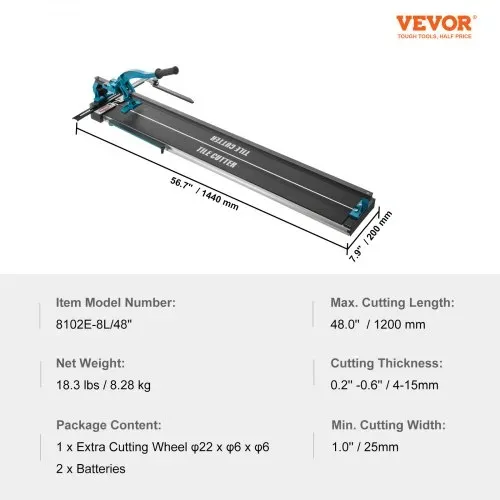 VEVOR Fliesenschneider mit einer Gesamtschnittlänge von 1200mm, Schnittstärke 4-15mm Mindest. Schnittbreite 25mm Fliesenschneidmaschine inkl. Extra Schneidrad Fliesenverlegungs-& Renovierungsprojekten – Bild 6