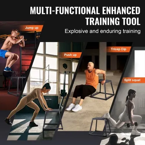 VEVOR 4-teilige Plyometrische Sprungboxen, 305/458/609/762 mm Plyometric Box Schwarz, Rutschfestes Fitness-Übungs-Step-Up-Box-Set für Heim-Fitness-Training, Konditions-Krafttraining, Jump Training – Bild 4