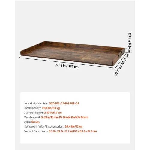 VEVOR Arbeitsplatte für Waschmaschine & Trockner (137 x 69,9 cm) mit Erhöhtem Rand & Haken, zur Organisation und Aufbewahrung im Wäscheschrank Speisekammer Küchentheke, 113 kg Belastbar, Braun – Bild 6