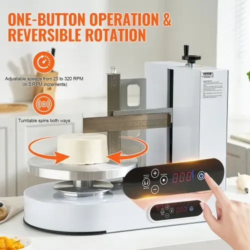 VEVOR einstellbare Tortencremestreichmaschine elektrische Tortendekorationsmaschine zum Verteilen von Kuchencreme, zum Bestreichen und Schmieren von Kuchenglasuren, für 15,24-35,56 cm Kuchen Weiß – Bild 2
