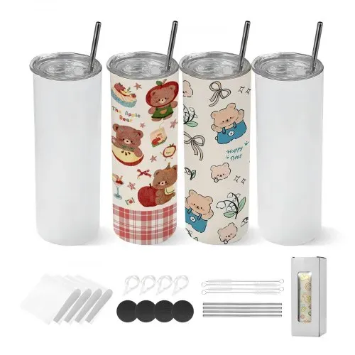 VEVOR Sublimationsbecher 4 Stk. (591 mL), Sublimationstumblers aus Edelstahl mit Deckeln & Strohhalm, Doppelwandige Isolierte Sublimationsrohlinge für Individuelle DIY-Gestaltung Geschenke – Bild 8