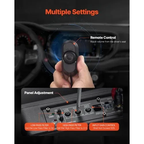 VEVOR Untersitz Auto Subwoofer 440 W 254 mm schlanker Auto Subwoofer unter dem Sitz Subsystem mit eingebautem Verstärker, Hoch-/Niedrigpegel-Eingang und Lautstärkeregler für SUVs Lkws – Bild 5
