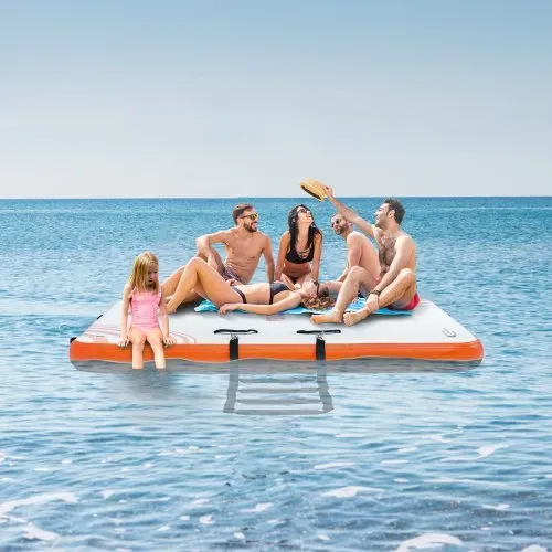 VEVOR Aufblasbares Schwimmdock, 2,43 x 1,52 m, aufblasbare Dockplattform, rutschfeste Wasser-Schwimmdockmatte mit tragbarer Tragetasche und abnehmbarer Leiter, schwimmende Plattform-Inselfloß für Pool – Bild 7