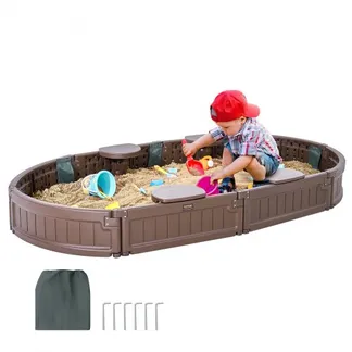 VEVOR Sandkasten mit Abdeckung, 183 x 105 x 23 cm, ovaler Sandkasten, HDPE-Sandgrube mit 4 Ecksitzen und Bodenauskleidung, Kindersandkasten für Garten, Strand, Park, Geschenk für Jungen und Mädchen im Alter von 3–12 Jahren, braun VEVOR Sandkasten mit Abdeckung, 183 x 105 x 23 cm, ovaler Sandkasten, HDPE-Sandgrube mit 4 Ecksitzen und Bodenauskleidung, Kindersandkasten für Garten, Strand, Park, Geschenk für Jungen und Mädchen im Alter von 3–12 Jahren, braun