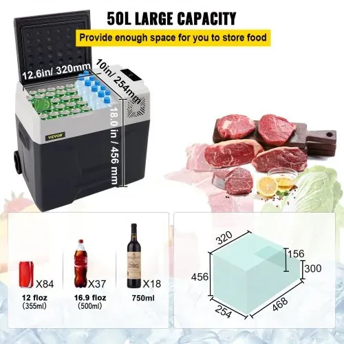 VEVOR 50L Autokühlschrank Kompressorkühlbox Edelstahl Urlaub Isolierbox Mini Kühlschrank Kühlbox Auto und Steckdose – Bild 2