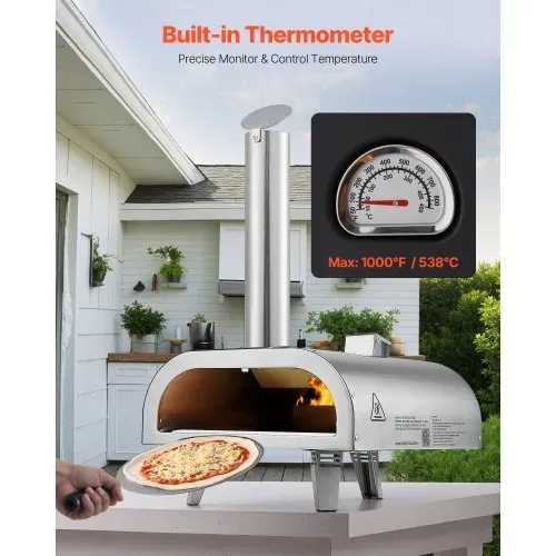 VEVOR Pizzaofen Outdoor 12 Zoll Pellet-Pizzaofen, tragbarer Pizzaofen mit eingebautem Thermometer & holzbefeuerter & Pizzastein & Schaufel & Tragetasche Pizzamaker aus Edelstahl, für Garten Camping – Bild 3