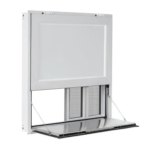 VEVOR Verkaufsfenster für Foodtrucks 915 x 915 x 110 mm Aluminiumlegierung, Konzessionsfenster Regenschutz, bis 85° Aufklappbar, Klappbarer Ablage, mit 4 Verschiebbaren Fliegengittern und Schlepphaken – Bild 9
