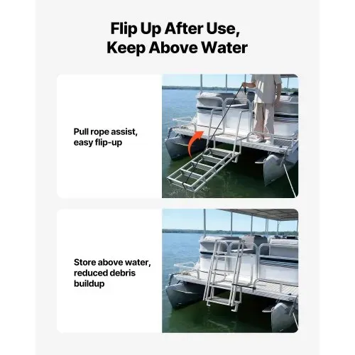 VEVOR Dockleiter Klappbar, Bootsleiter mit 5 Rutschfesten Stufen Breite Pedale & Handlauf, 159kg Belastbare Poolleiter aus Aluminiumlegierung, Einstiegsleiter für Docks Pools Seen Yachten, Silber – Bild 5