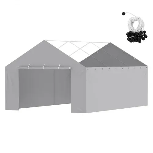 VEVOR Carport-Garagenzelt Seitenwand 606 x 398 x 308 cm, Garagenzelt-Unterstandplane, strapazierfähig, wasserdicht und UV-geschützt, grau (Oberteil und Rahmen nicht im Lieferumfang enthalten) – Bild 8